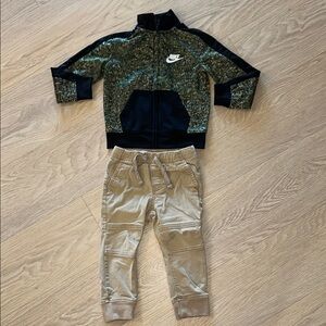 Nike Kids Green and Black Jacket 2t with Cat & Jack Khaki Pants